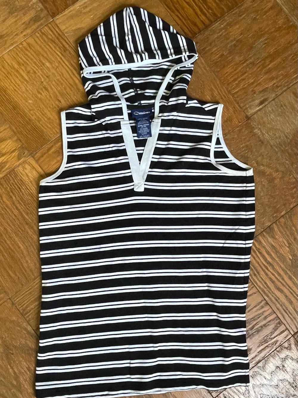 Catalina Striped Sleeveless Hoodie Tank Top V-Neck Medium ~ Coastal Vibes